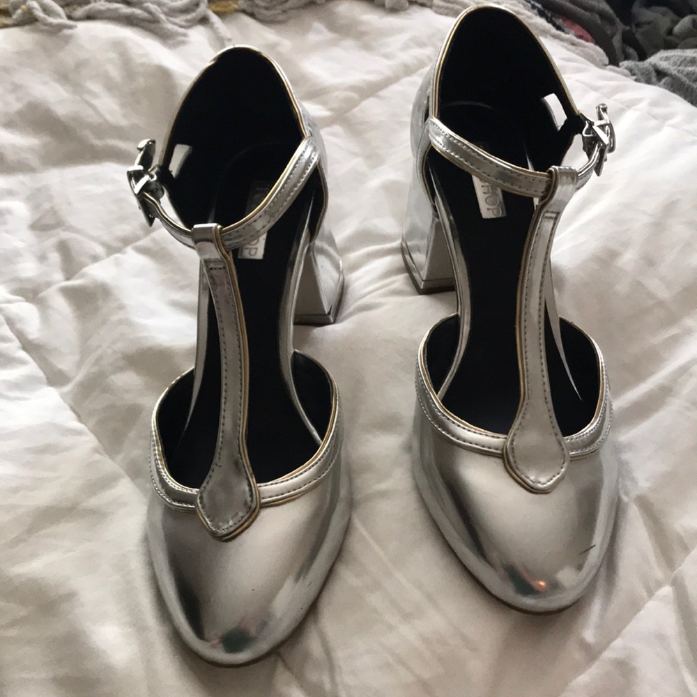 Silver top shop t strap heels